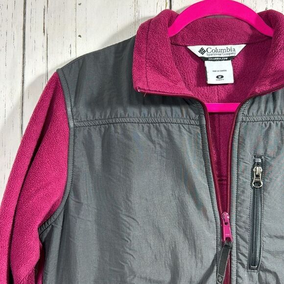 Columbia Pink Gray Fleece Full Zip Outdoor Trail Jacket Womens M Gorpcore Hiking - Picture 2 of 15